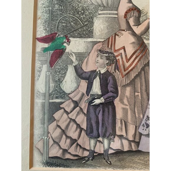 Antique Victorian Fashion Print Art Decorative Matte 1850's 14" x 12" Decor 7413 - Picture 3 of 11